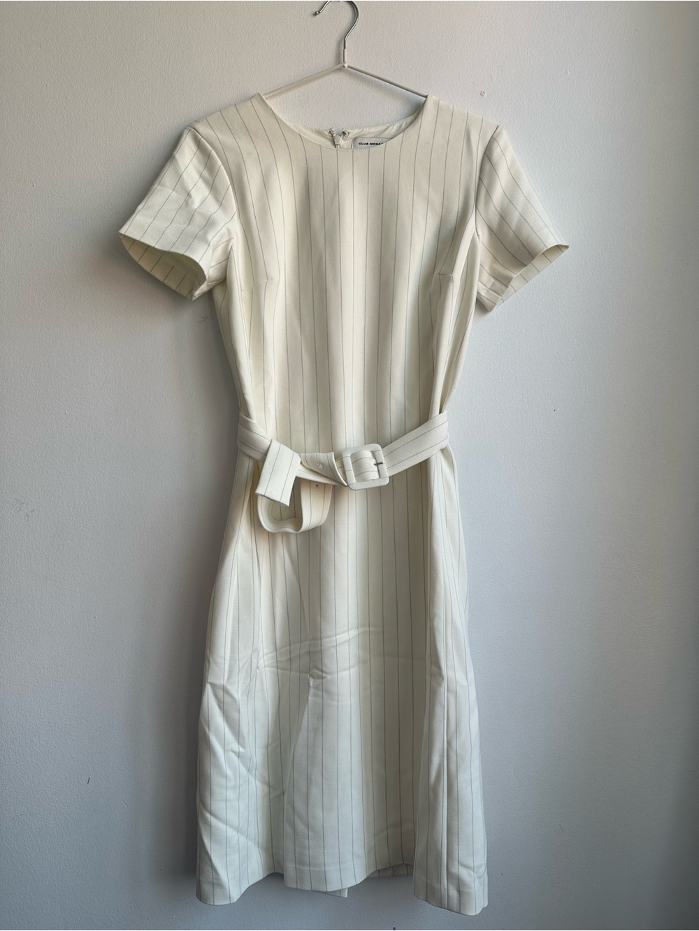 Club Monaco Cream Short-Sleeve Belted Midi Dress
